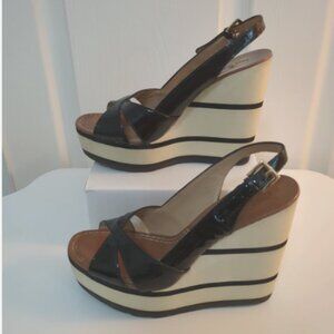 Kate Spade Black & Cream Striped Platform Shoes, Size 6.5, EUC